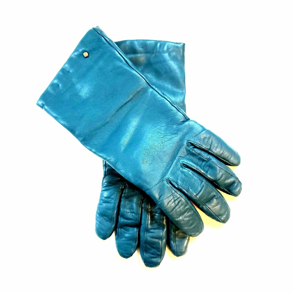 Ladies Leather Merino Wool-lined Gloves in Teal